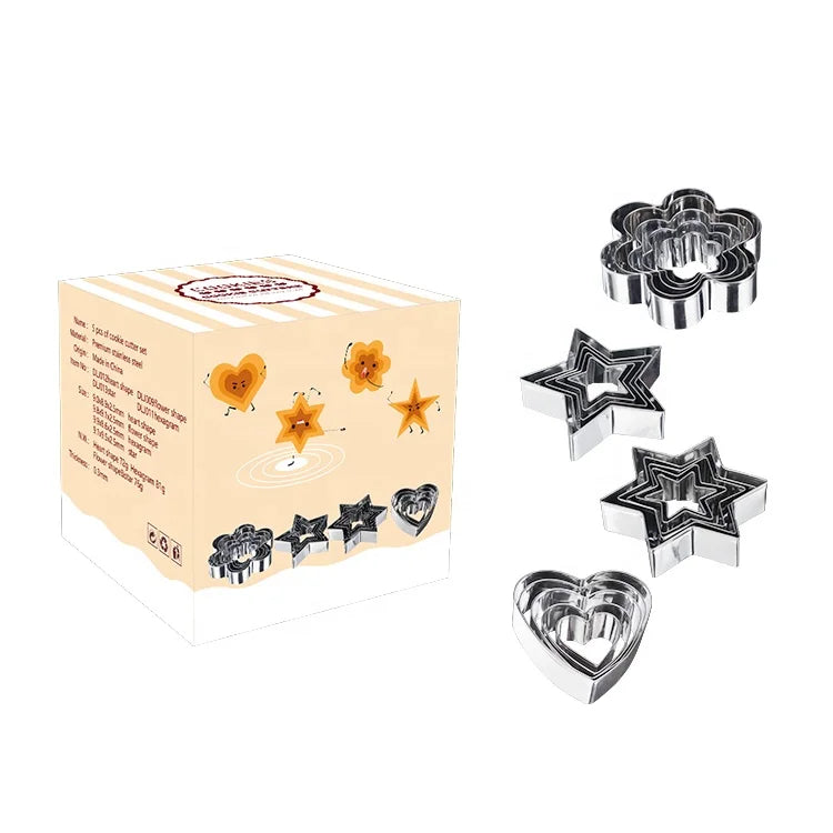 5pcs Stainless Steel Star Heart Flower Shaped Cookie Cutters Baking Tools for Pastry Fruit Biscuit Cutting