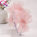 Hot Sale Tulle Hair Accessories Mesh Yarn Pink Flower Headbands for Girls Kids
