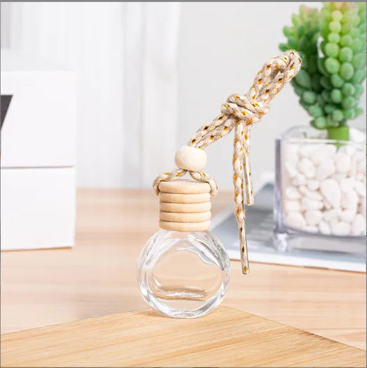 Flat Round 10ML Car air Freshener Hanging Aroma Diffuser Perfume Bottle with Wooden Cap