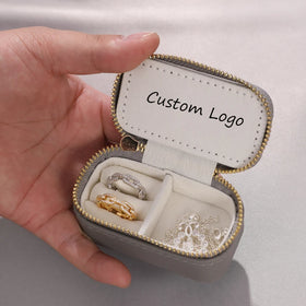 Portable Mini Travel Jewelry Box with Zipper Custom Logo Jewellery Packaging Luxury Velvet Storage Case for Rings