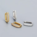 SP Chunky Geometric Hoop Earrings 925 Sterling Silver Diamond Zircon Square Hoop Earrings