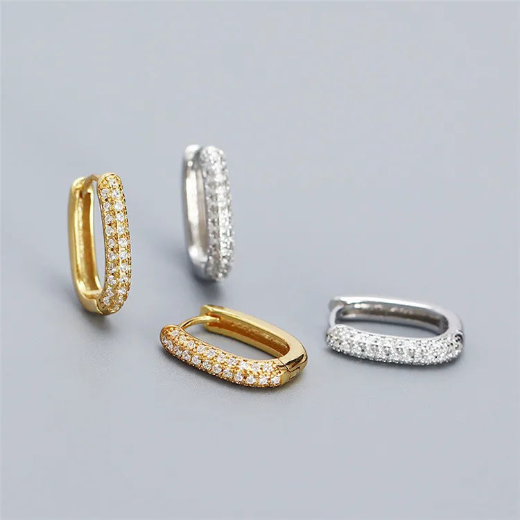 SP Chunky Geometric Hoop Earrings 925 Sterling Silver Diamond Zircon Square Hoop Earrings