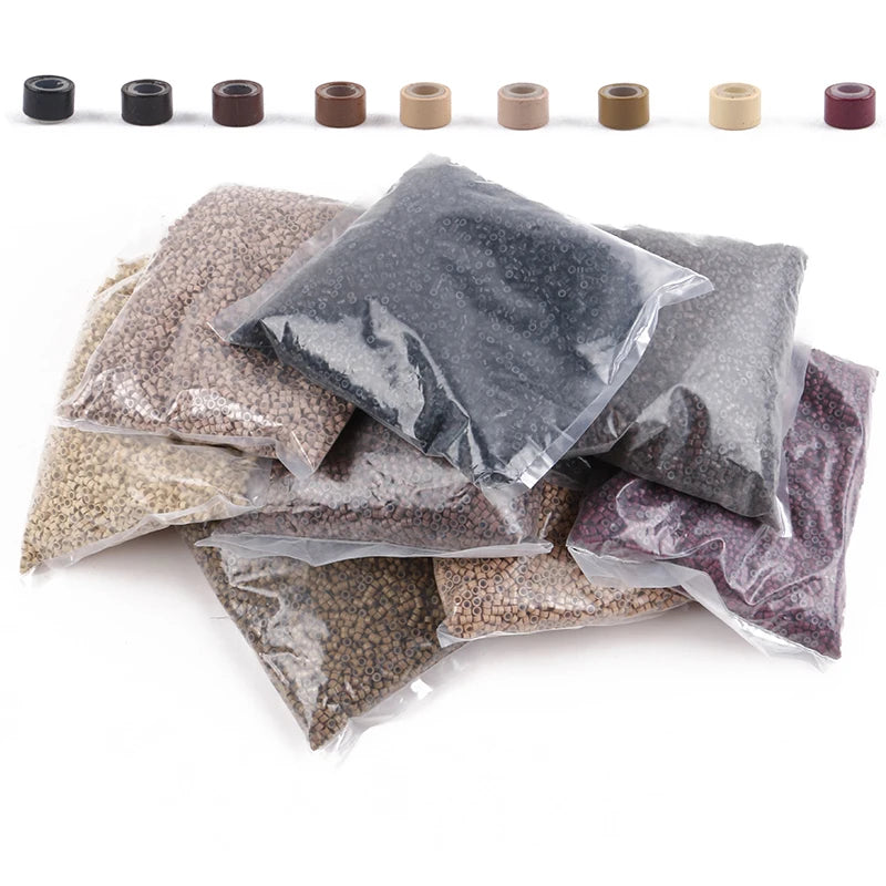 10000 Pieces/Bag 5.0*3.0*3.0mm Silicone Lined Tubes Aluminum Micro Rings Beads Links for Hair Extensions With 9 Colors