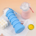 Collapsible Sport Water Bottle Leakproof Food-Grade Silicone with Slanted Mouth Straw for Camping and Outdoor Activities