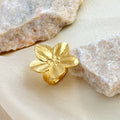 Hot Selling Vintage Luxury Stainless Steel Open Ring Fashion 14k Gold Flower Rings for Women
