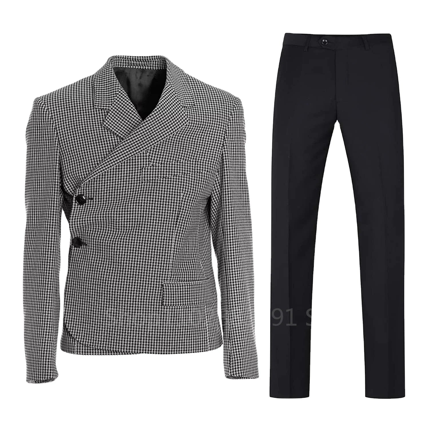 Men's Houndstooth Jacket With Black Trousers Suit Notch Lapel Two Pieces Tuxedos Casual Daily Dinner