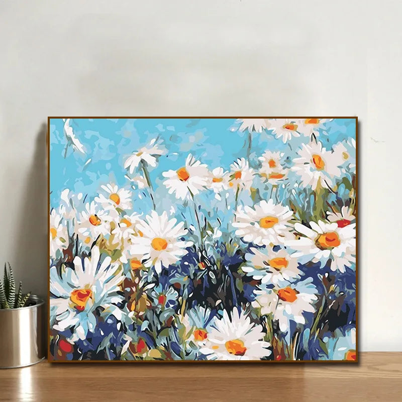 DIY Oil Painting by Number Kit Daisy Flower Adult Paint by Number Canvas Coloring Drawing 40x50cm with Brushes