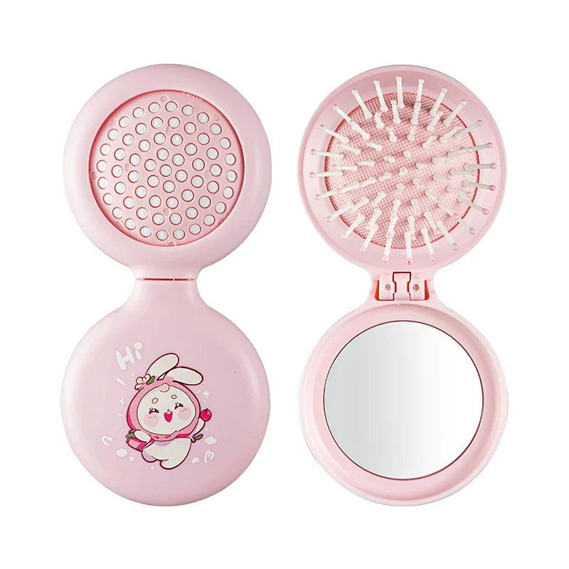 Gmagic Hair Care Tool Mini Round Hair Comb Portable Travel Folding Pocket Massage Air Cushion Hair Comb With Mirror