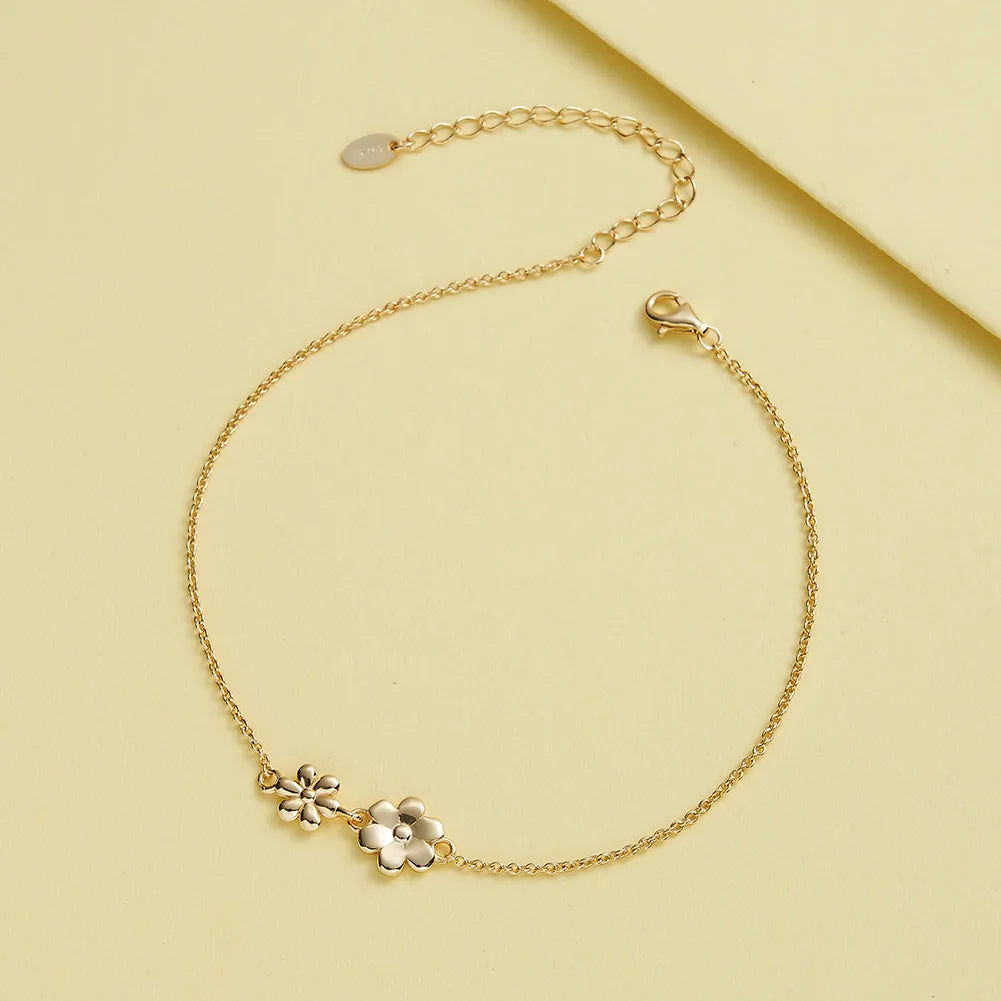RINNTIN SA67 Wholesale Trendy 14K Gold Plated Chain Anklets Beach 925 Sterling Silver Flower Daisy Anklets for Women Jewelry