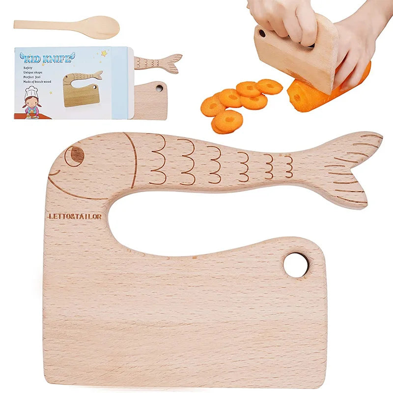 Safe Biodegradable Montessori Kids Wooden Knife for Cutting Fruits Vegetables Cakes Wooden Toy Knife With Logo