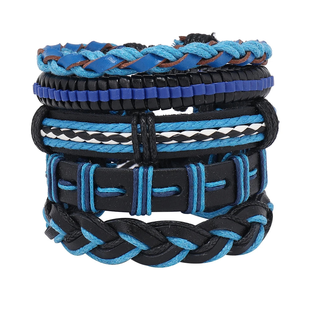 Wholesale Vintage Boho Style Leather Woven Jewelry Set 6pcs/men's Bracelets & Bangles Wholesale Vintage Leather Woven Jewelry