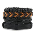 European and American Retro DIY Leather Bracelet with Wood Bead and Wax Thread Woven Men's Fashion Charm Jewelry