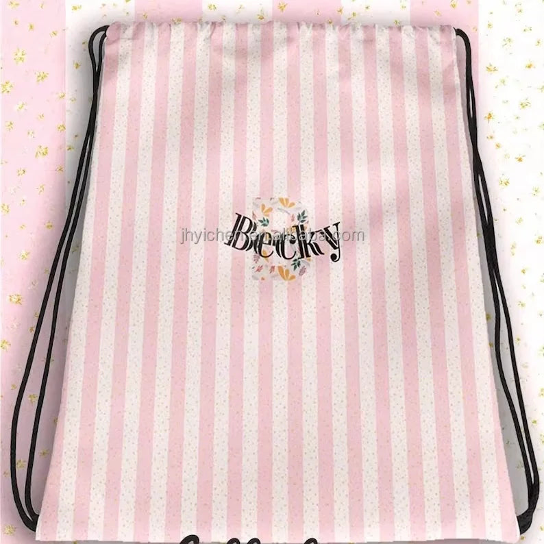 Personalized Floral Ballerina Drawstring Backpack Recyclable Cotton Gift Bag for Girls' Dance Students