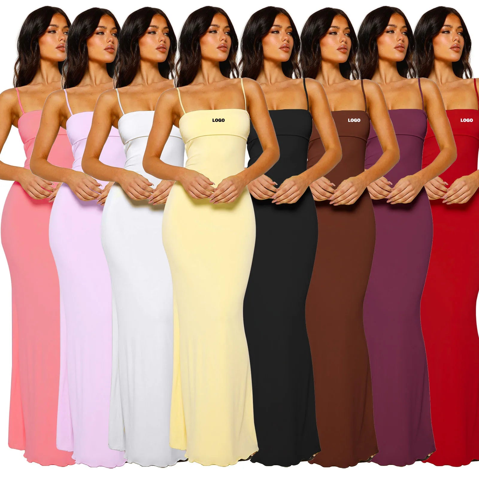 Summer Casual Dress Women Boutique Pure Color Double Layer Floor Length Dress Tank Top Dresses for Ladies Outdoor Streetwear