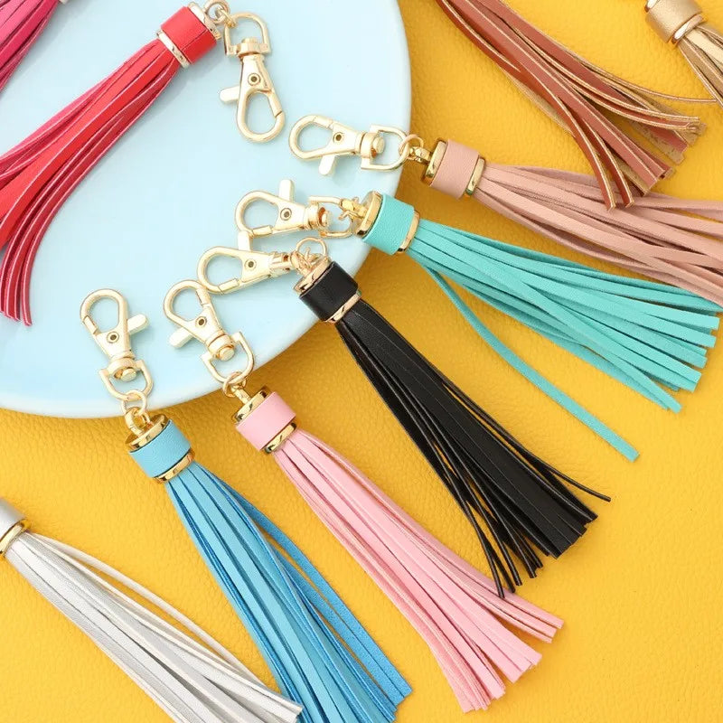 Golden Metal CapsLobster Swivel Keychain Tassels Purse Handbag Phone Car Key Jewelry DIY Crafts Jewelry Making PU Leather Tassel