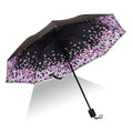 Outdoor Men Rain Woman Windproof Large Paraguas 3D Flower Print Sunny Anti-sun 3 Folding Sun Shade Umbrella Black Coating