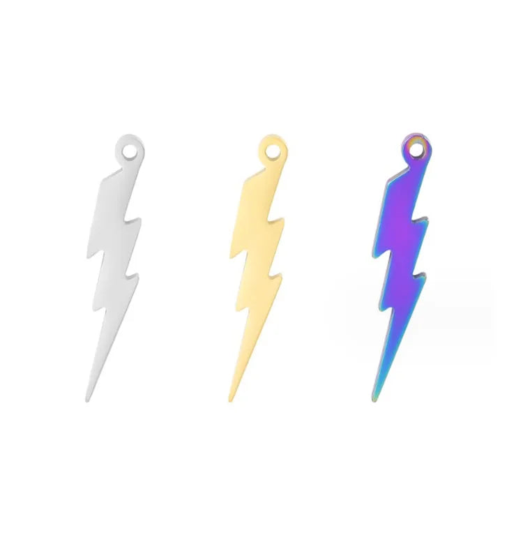 Gold Silver Rainbow Stainless Steel Mini Flash Lightning Bolt Filigree Charm Pendant for DIY Necklace Earring Jewelry Making