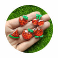 100Pcs Resin Glittery Fruit Flatback Cabochons Mixed Strawberry Cherry Peach Watermelon Slime Charms for Jewelry Making DIY