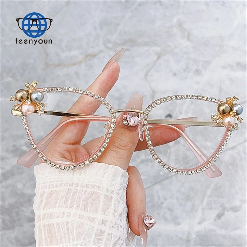 Teenyoun 2024 Est Cat Eye Anti Blue Light Luxury Diamond Glasses Wholesale Optical Spectacle Eyeglasses Frames