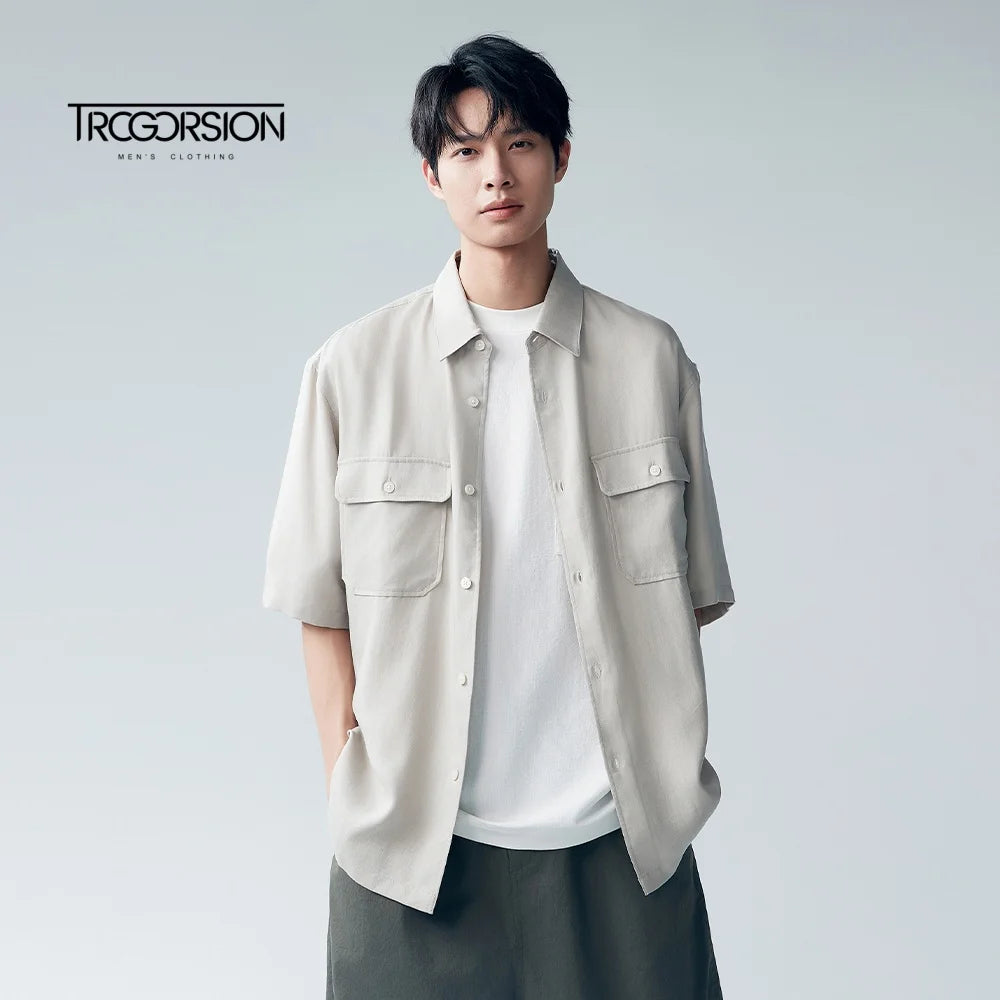 Men's for Tencel Linen Short Sleeve Shirt  Casual Overlay Coat for Spring Summer Quick-Drying  Coat Casual Shirt