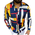 2025 New Men's Fashion Long-sleeved Printed Shirt Polyester Lapel Casual Shirt for Men