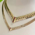 MARONEW V-shaped Zircon Inlaid Clavicle Chain 6mm8mm Flat Snake Chain 18K Gold Necklace for Women Collar