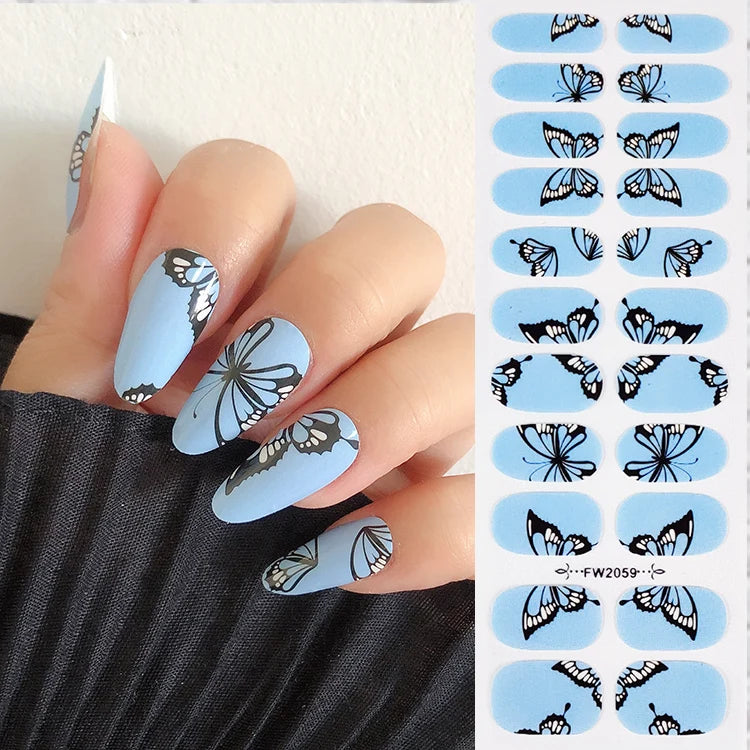 Custom Tiebeauty High Quality French Waterproof Golden 3D Self-Adhesive BPA Free Nail Art Sticker Colorful Flower Butterfly