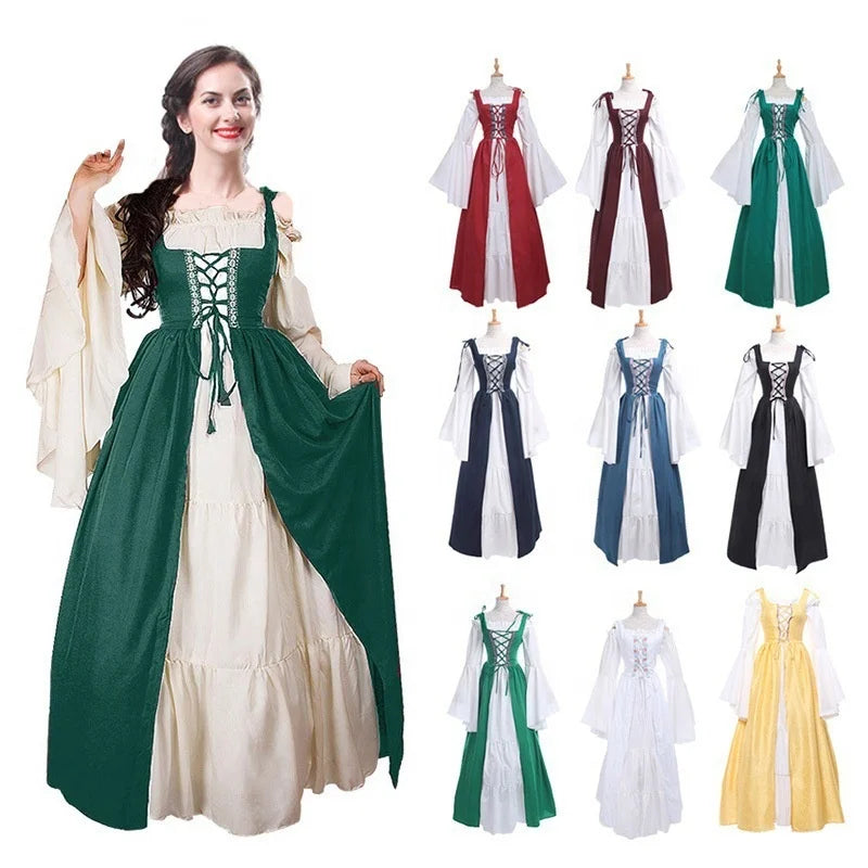 Medieval Renaissance Costumes Dress 2022 Square Neck Tie Waist Mid-Century Renaissance Vintage Dress Dropshipping