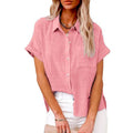 Casual Solid Short Sleeve Linen Loose Blouse Vintage Harajuku Oversized Shirt Elegant Tunic Breathable Turn-down Collar Women