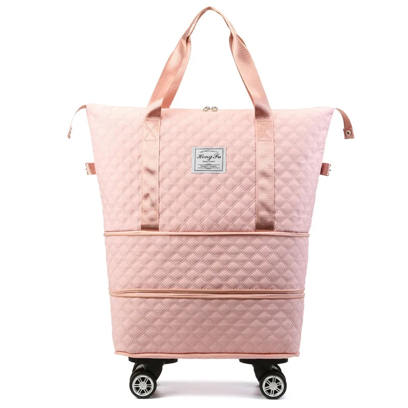 Large Capacity Multi-Functional Sports Fitness Bag with Zipper Closure Foldable Expandable Casual Fashion Travel Bag with Wheels