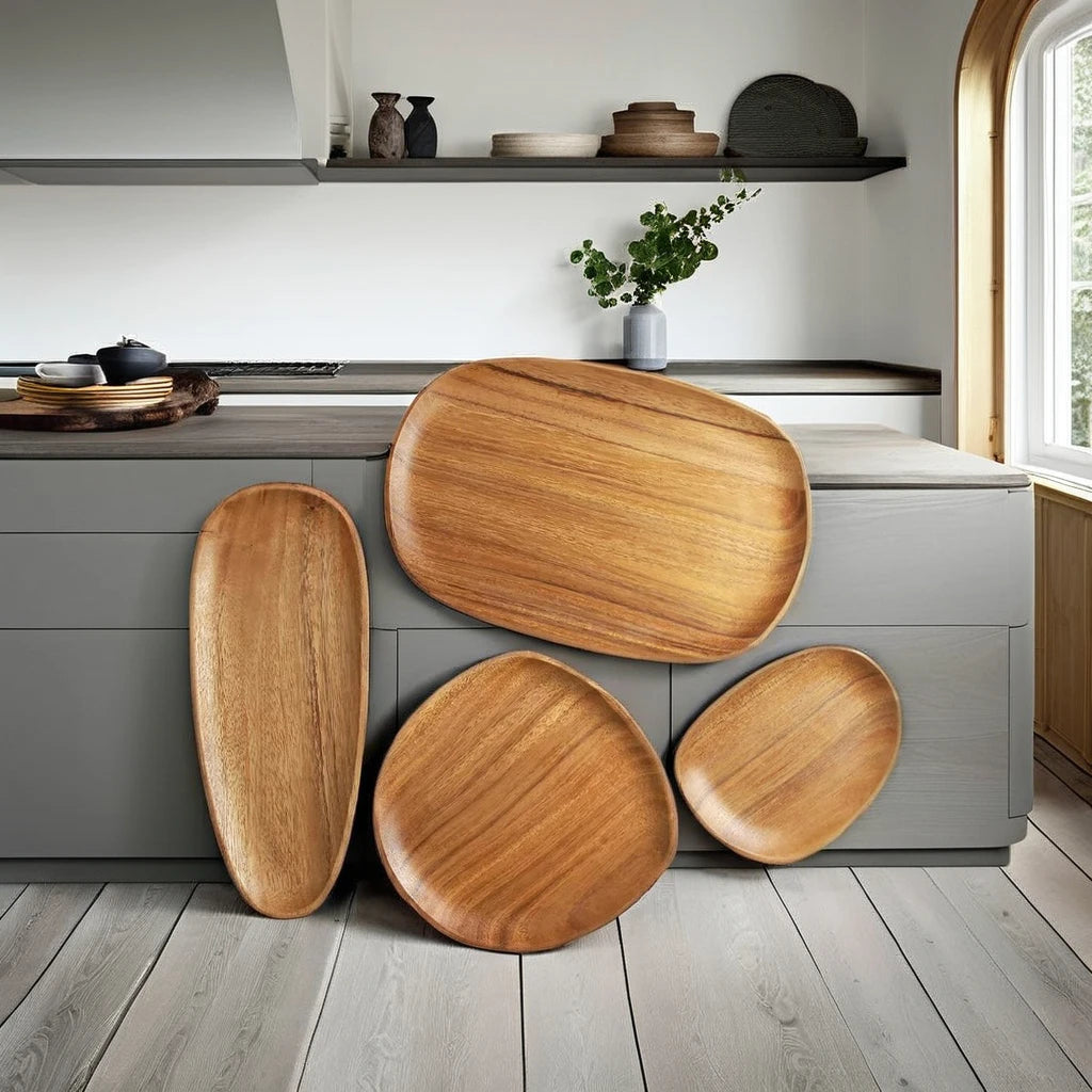 Customized Eco-friendly Decorative Wood Dry Fruit Food Trays Party Irregular Acacia Wood Snack Plates