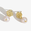 925 Silver 18K Gold Plated Flower Shape Drop Earrings for Womens Party Baroque Pearl Drop Earrings for Women
