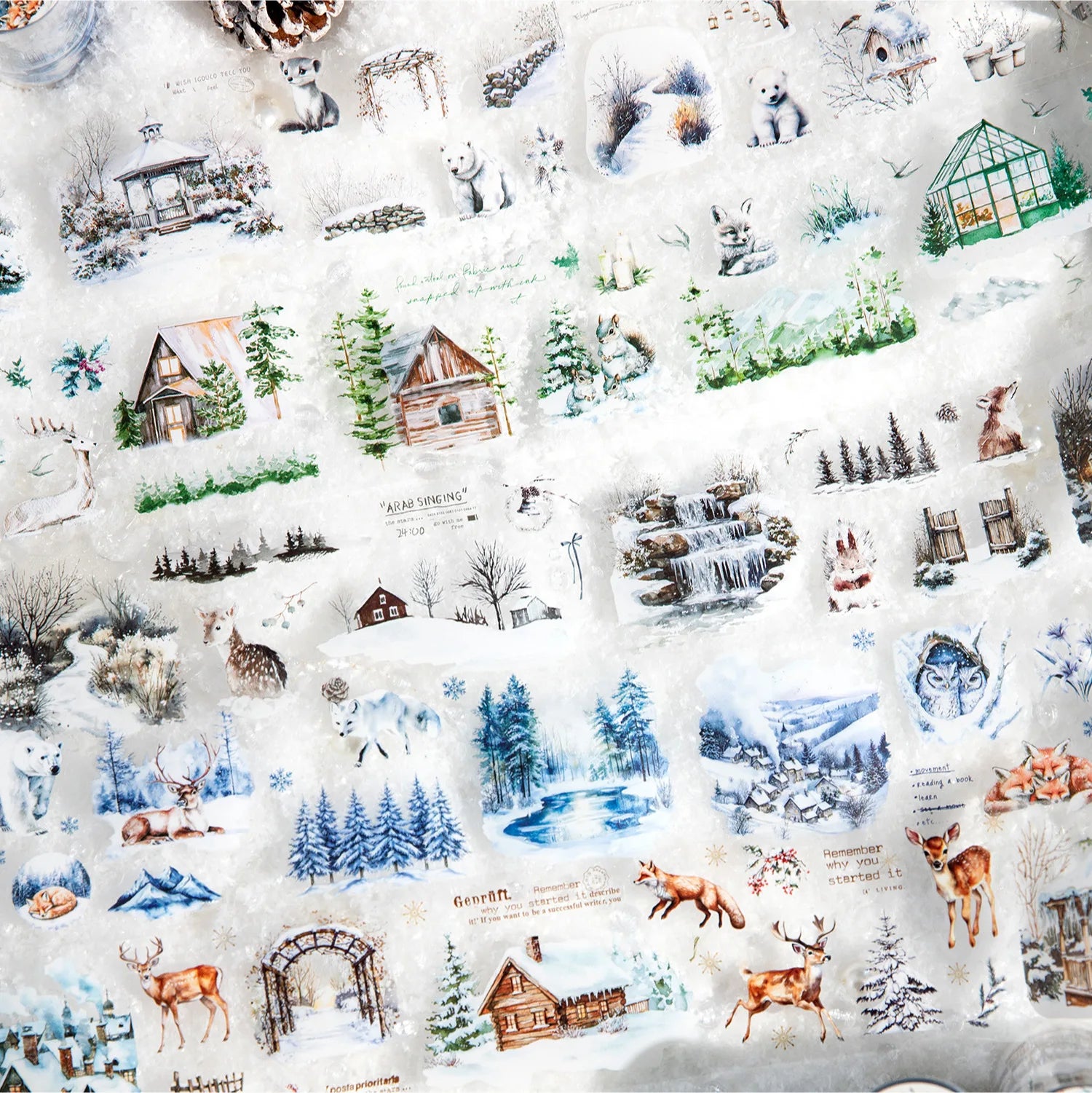2M/Roll PET Tape Winter Scenery Series Recycled Stickers for DIY Handbook Decoration Water Activated Masking Use