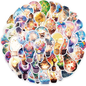 50pcs World in Light Bulb Stickers Pack for Kids Teens Boys Girls Waterproof Vinyl Stickers for Water Bottle