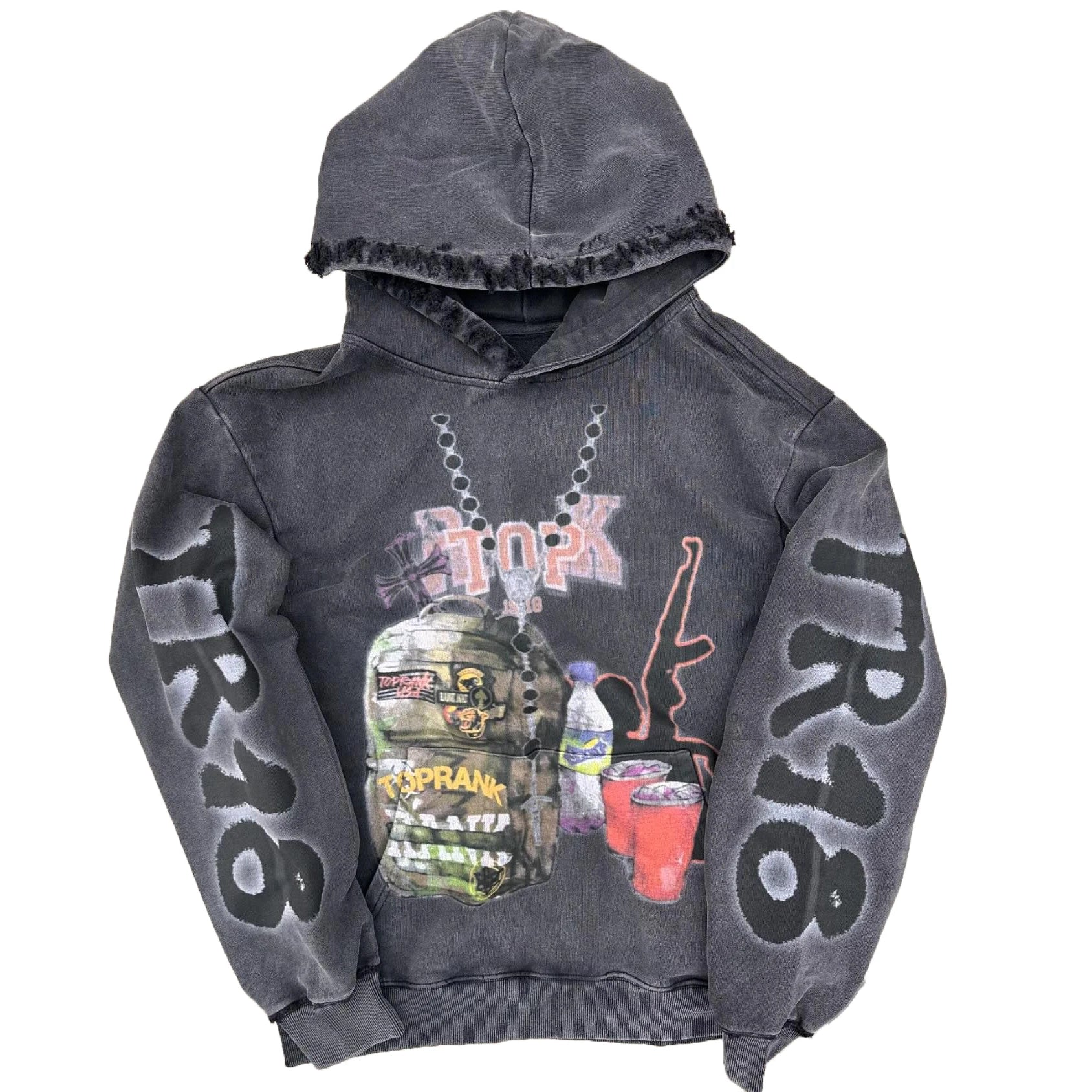 100% Cotton Acid Wash Pullover Hoodie Men Custom Distressed Ripped Drop Shoulder Oversize French Terry Woven Autumn Solid DTG