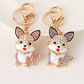 Lovely Gold Metal Animal Dog Purse Charm Key Ring Rhinestone Crystal Puppy Dog Shaped Keychain Bag Jewelry for Gift