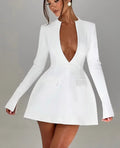 2025 Style Summer Autumn Natural Fashion Temperament V-neck Back Zipper Solid Color Long-sleeved Dress