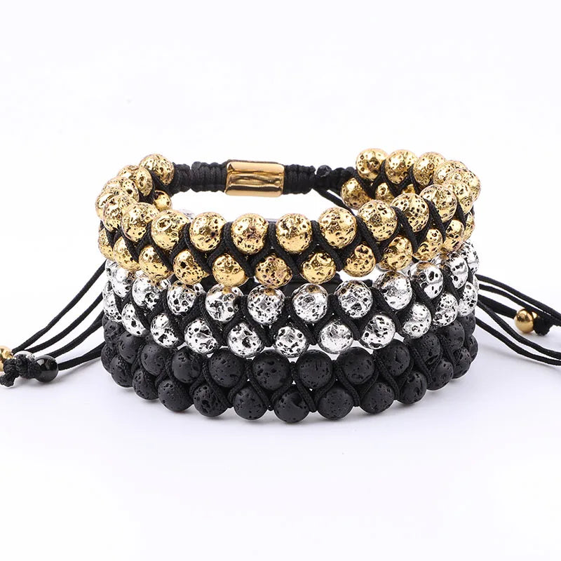 Natural Stone Bracelet Women Men Gold Silver Plating Lava Stone Beads Double Layer Adjustable Friendship Oil Diffuser Bracelets