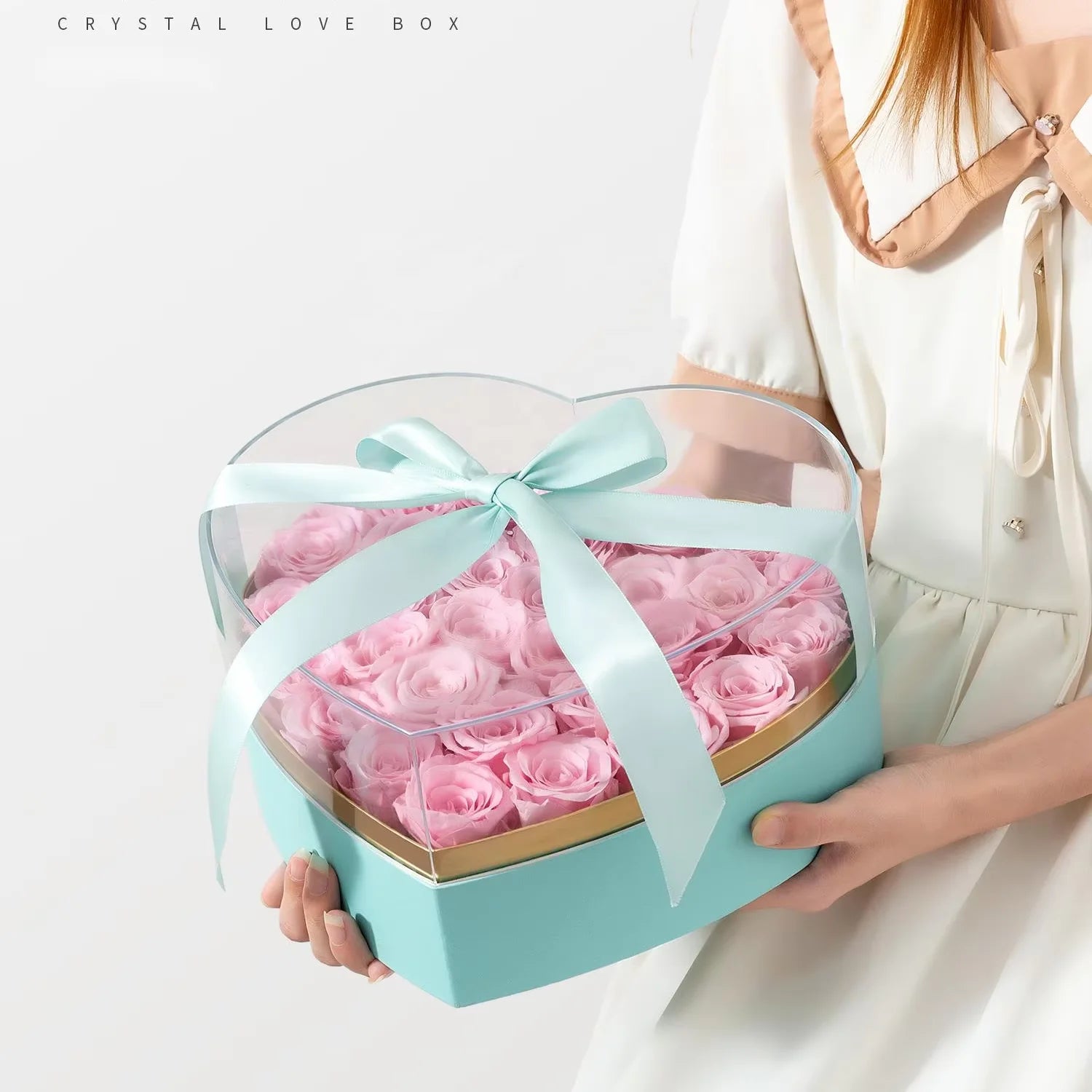 Luxury Acrylic Heart Shaped Flower Box Rose Gift Box Packaging Valentine's Day Wedding Transparent Flower Box With Ribbon