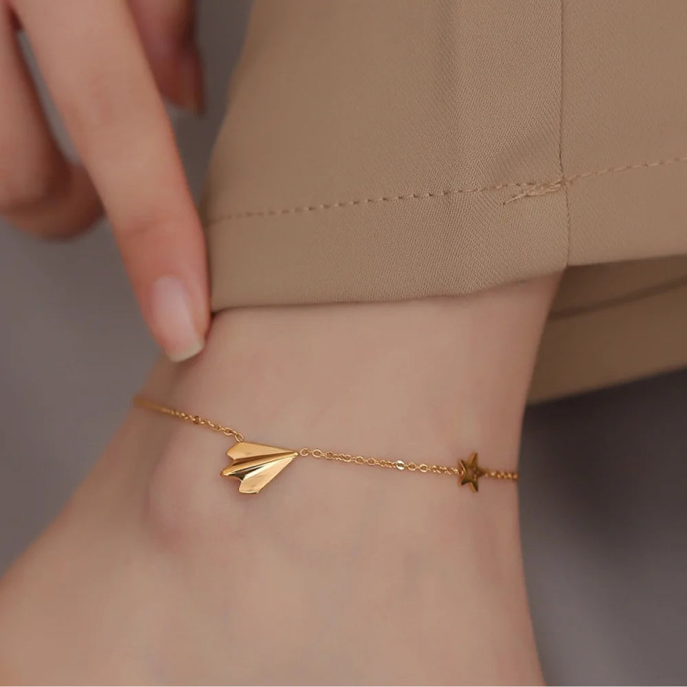 Stainless Steel Airplane Star Fashion Jewelry Women Link Chain Anklet for Women Jewelry