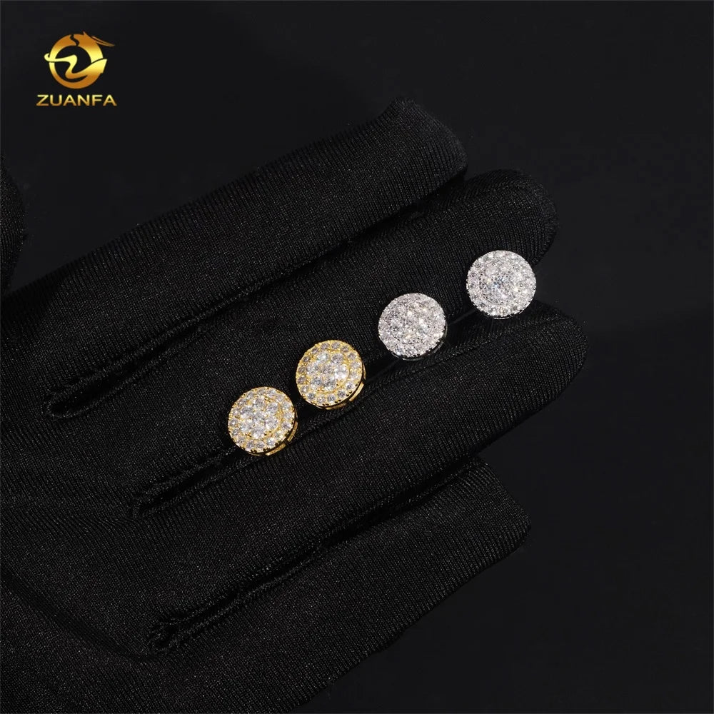 Ready to Ship Fashion Diamond Stud 925 Sterling Silver Hip Hop White Gold Moissanite Earrings