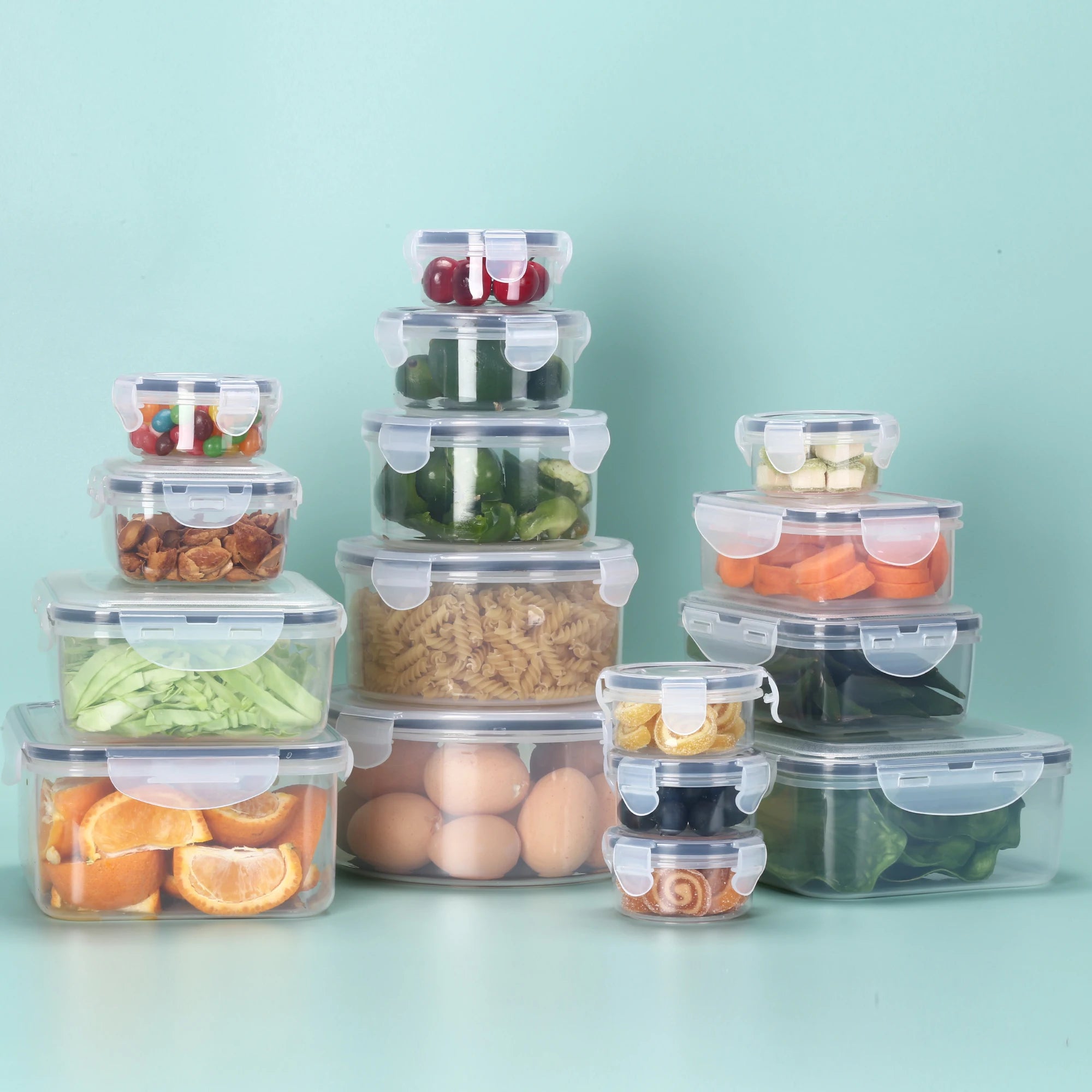 Haogle New Arrival Plastic Box Organizer 16pieces Organizer Tank Fridge Bin Box Rectangular Round  Food Storage Container