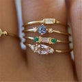 2024 New Trend Gold Plated Emerald Rings Simple Rhinestone Rings 4PCS Set for Women