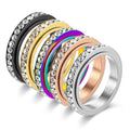 Single Row Crystal Diamond Inlaid Couple Rings Men Women Jewelry Wholesale Stainless Steel decompression rotatable Diamond Ring