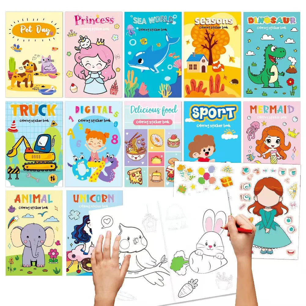 DIY Coloring Book with Sticker  Party Cartoon Painting Book Drawing Book for Kids