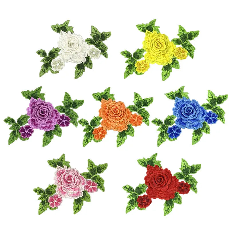 Factory Directly Custom Colorful Polyester Embroidery Guipure Lace Applique Peony 3D Sew Embroidered Corsage Patch for DIY CA03
