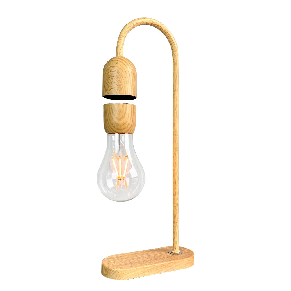 Dropshipping Unique Gift Wood Base Magnetic Floating Levitating Table Lamp Light Bulb DC Powered Wireless Charger Touch Control