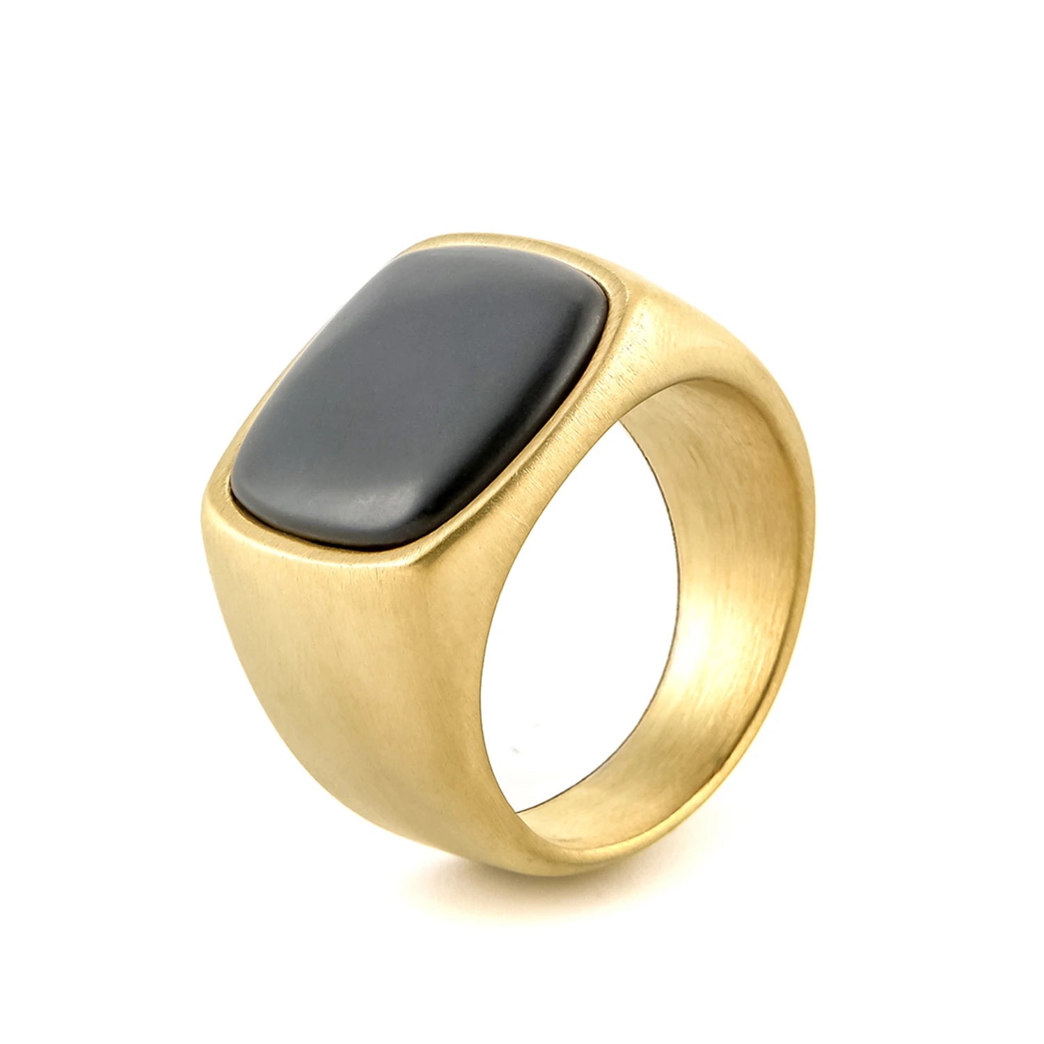 Fashion Men's Ring Jewelry Black Onyx Tiger Eye Natural Stone Ring Gold Plated Stainless Steel Ring for Man
