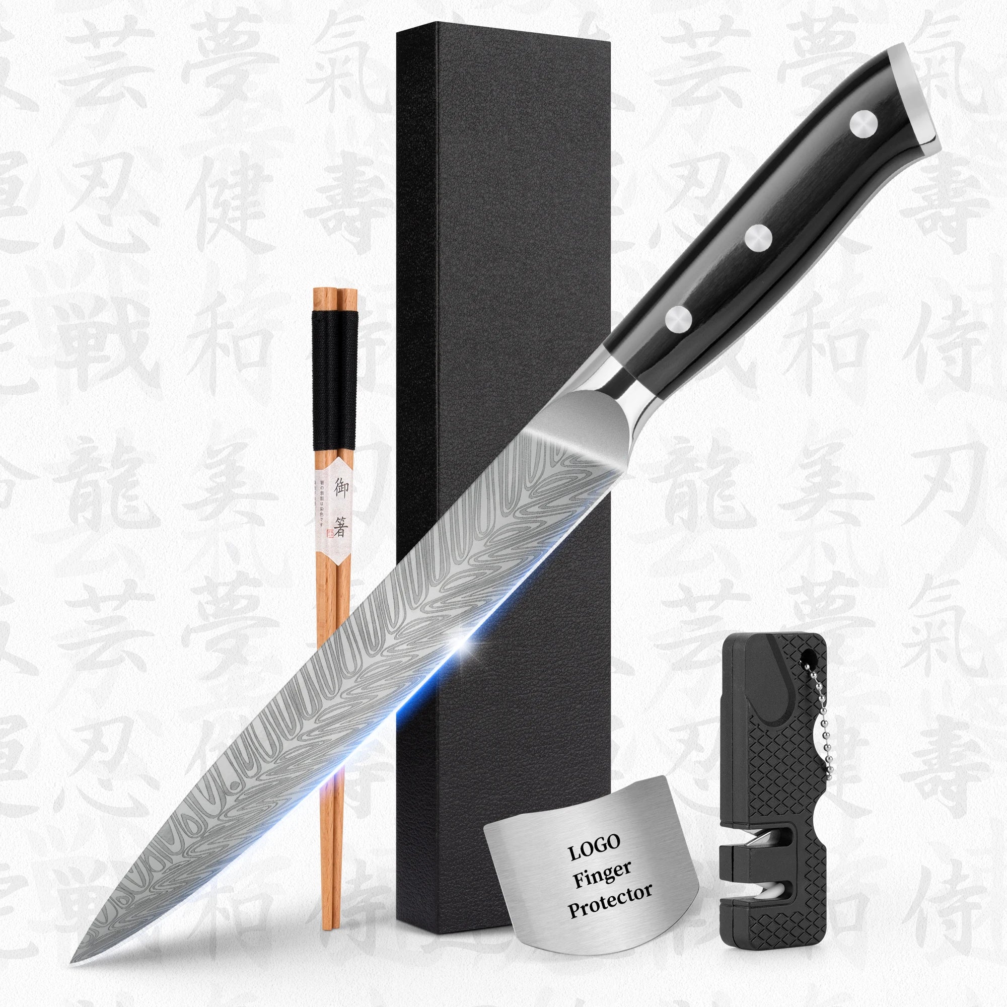10% Off Custom Logo Fish Bone Damascus Pattern 8 Inch Kitchen Chef Bread Slice Utility Paring Knives With Pakka Wood Handle