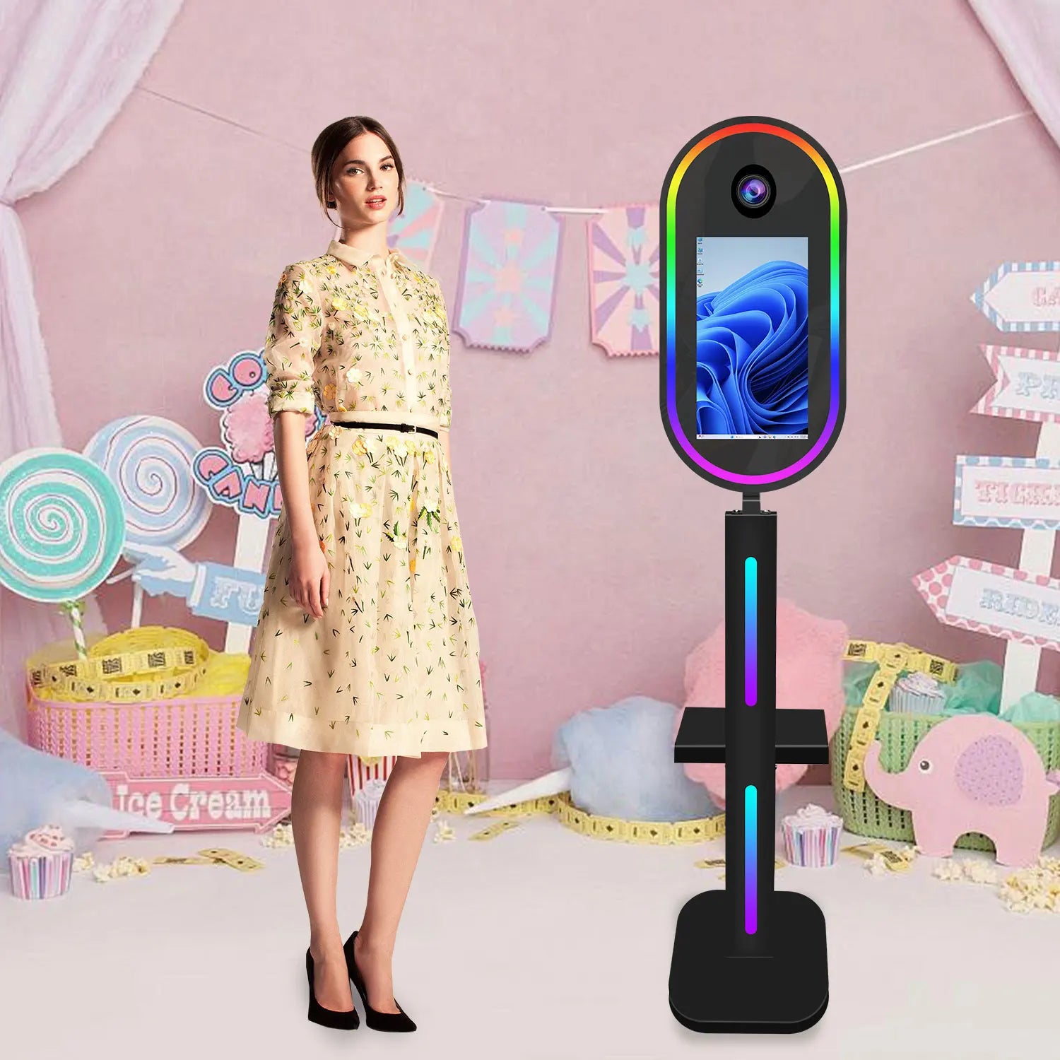 Vintage Mirror Photo Booth With Printer Stand Photo Mirror Booth 15.6 Inch Touch Screen Selfie Magic Mirror Photobooth Machine